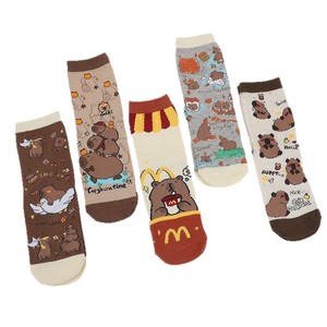 Женские вязаные хлопковые носки с мультяшным медведем в клетку, антибактериальные, оптом - Product Image 5