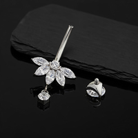 Cincin Pusar Marquise Flower CZ Bebas Nikel ASTM F136 Titanium Liontin Gantung Tindik Pusar Perhiasan Tubuh untuk Kulit Sensitif