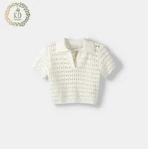KD Knitwear Manufacturer Customizable Logo Pattern Summer Mesh Cotton Open Knit Short Sleeve Polo Shirt Women Sweater