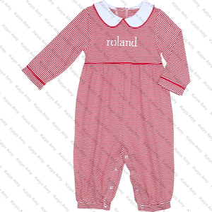 Vendita all'Ingrosso di Abiti Natalizi a Righe Rosse per Bambine e Tutine per Bambini con Maniche Lunghe a Palloncino e Dettagli Traforati - Product Image 4