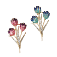 Vente directe usine – Broche tulipe de luxe légère plaquée or avec micro-incrustations de zircon, version coréenne, cadeau pour mariage et fête