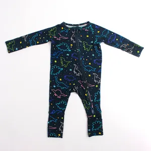 Engepapa Autumn Double Zipper Newbron Pajamas Infant Custom Cartoon Print Girl Sleeper Baby Boy Bamboo Romper