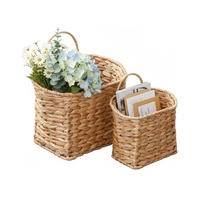 Panier de rangement mural en jacinthe d'eau avec couvercle, organiseur emboîtable pour chambre d'enfant, salle de bain, décoration intérieure, vente en gros OEM