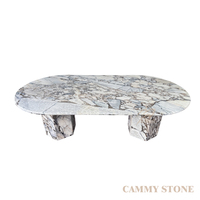 Table à manger ovale en marbre naturel Cammy Stone Ocean Storm, design moderne, mobilier multifonctionnel pour salle à manger, utilisation en appartement