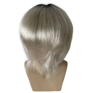 Remplacement de <span class=keywords><strong>cheveux</strong></span> humains vierges brésiliens T1B/ # Prothèse capillaire 60 Platinum Blonde Color AUS 8x10 en dentelle avec unité en PU pour hommes blancs - Product Image 4