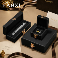 Coffret à bijoux de luxe en cuir, étui cadeau doublé de velours pour bague, collier, bracelet, montre, organisateur noir grain litchi avec fermoir