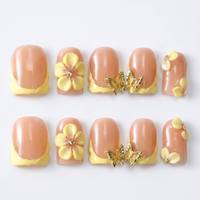 Faux ongles à presser Sweet Garden Ladybug Daisy, faits à la main, rouge et blanc, style français, courts, carrés, couvrance totale, pour filles