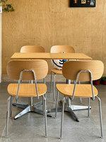 Ensemble table et chaises en bois de style minimaliste moderne, inspiré de l'océan, avec structure métallique, couleurs et dimensions personnalisables, pour usage commercial, cafés, laiteries