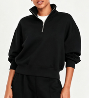 Sudadera Corta con Cierre de Cremallera al por Mayor para Fabricantes, Logotipo Bordado Personalizado, 80% Algodón 20% Poliéster, Sudadera de Forro Polar con Media Cremallera para Mujer