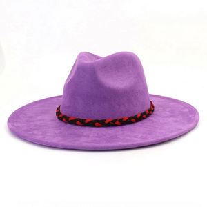 Sombreros Fedora de Ala Ancha de Gamuza, Novedad Otoño Invierno 2024, Color Negro y Rojo, Dos Tonos, Trenzados, para Fiestas, Negocios, Casual - Product Image 4