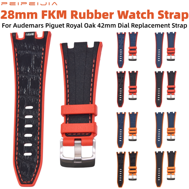 28mm FKM Rubber Liquid Silicone Replacement Strap Compatible with AP Audemars Piguet Royal Oak, Waterproof Watch Band