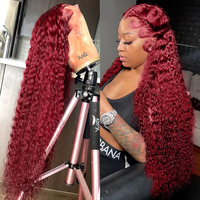99J Bourgogne Bouclés 13x6 HD Dentelle Frontale Perruque Cheveux Humains Couleur Rouge Vague Profonde Dentelle Avant Perruque 30 32 34 Pouces 4x4 Dentelle Fermeture Perruques