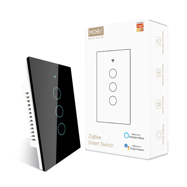 US EU Standard Tuya Smart Home Zigbee Scene Touch Switch Wifi Time Wall Switch Voice Command Remote Control Light Switch