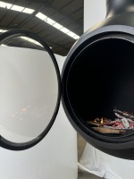 Cheminée suspendue à bois, design moderne et personnalisé, corps de fourneau sphérique en acier au carbone, rotation à 360 degrés