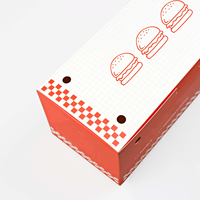 Emballage alimentaire à emporter en papier kraft écologique avec un design gaufré rouge, boîte pour hamburger et frites