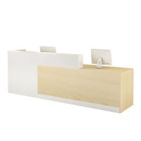 Bureau de réception d'hôtel commercial en bois massif en forme de L, design moderne et luxueux, avec hauteur réglable et caractéristiques faciles à nettoyer