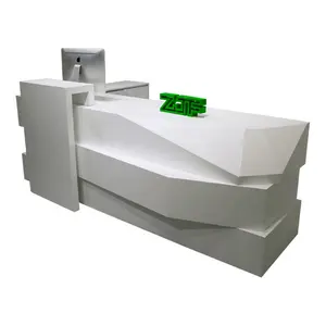 8フィートモダンな白い漆塗りのレセプションカウンターL字型ビューティーサロン木製レセプションデスク