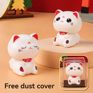 Nouveau 2 pouces grosse tête chat chanceux automatique hochant la tête Maneki Neko plastique artisanat Figure ornements solaire chat chanceux - Product Image 5