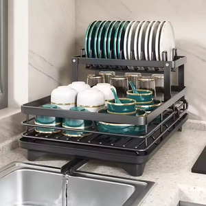 Kitchen Storage Rack Small Household Double Tier Drain Dish <b>Pan</b> Pot Rack Eco-Friendly Multifunction Cleaning Tools Metal - Product Image 1