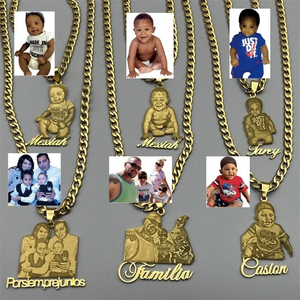 Collier avec pendentif <span class=keywords><strong>photo</strong></span> gravé personnalisé Qiuhan ODM/OEM, or 18 carats, bijoux avec breloque <span class=keywords><strong>photo</strong></span> personnalisée, cadeau pour femme et famille - Product Image 2