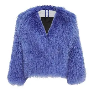 100% 染色亚洲蒙古羔羊冬季夹克保暖正品貂皮大衣，天然毛皮，适合冬季女士
