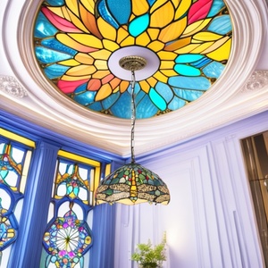Ouhaodi European Style Single-Head <b>Chandelier</b> with Stained Glass <b>for</b> <b>Bedroom</b> Study 3000K CCT E26 Base Model OHD-D007 - Product Image 2