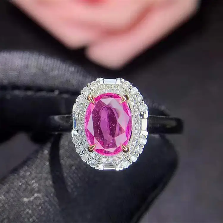 Pengiriman Global Perhiasan Batu Permata Emas 18K Berlian Afrika Selatan 1,25ct Cincin Safir Merah Muda Alami untuk Wanita