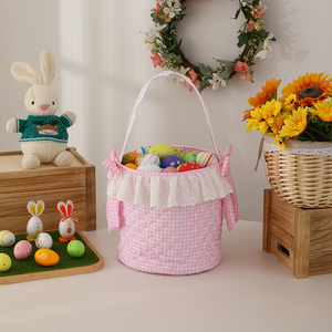Bolsa de Algodón Acolchada con Lazo de Encaje, Diseño de Pascua, con Asas, Cesta de Almacenamiento a Rayas para Niños, Novedad al por Mayor - Product Image 3
