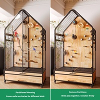 Grande cage à oiseaux mobile en bois massif, villa de luxe pour perroquets avec structure en fer et design panoramique pour usage intérieur, emballage en boîte