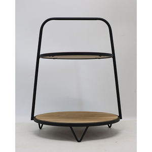 Plateau à 2 niveaux en bois à cadre métallique pour décoration <span class=keywords><strong>de</strong></span> gâteau <span class=keywords><strong>de</strong></span> mariage <span class=keywords><strong>Tour</strong></span> <span class=keywords><strong>de</strong></span> présentation ronde et noire pour dessert et fruits - Product Image 6