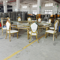 Lisse prix de gros S-340cm double couche dessus en verre meubles doré pied en acier inoxydable dessus en verre table de mariage en serpentine