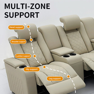 Sillón Reclinable Eléctrico de Cuero Italiano de Lujo, Conjunto de Sofás de Cine en Casa Personalizado, con Portavasos Refrigerante LED Extensible, Genuino - Product Image 3