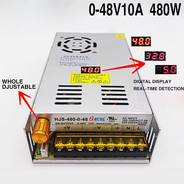 480W 10A 0-48V Adjustable Switching Power Supply HJS-480-0-48 DC Voltage Regulated SMPS with Digital Display 110/220VAC