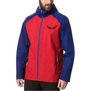 <b>Red</b> and Blue Men's Hooded Bomber <b>Jacket</b> with Canvas <b>Waterproof</b> Sporty Winter Outerwear - Product Image 1