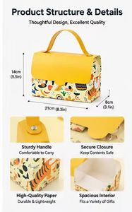 Caja de Regalo Personalizada con Patrón, Cierre de Solapa Amarilla, Cartón Resistente, Asa Cómoda para Regalos Infantiles, Caja de Regalo con Asa - Product Image 5