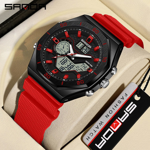 SANDA 6209 นาฬิกาข้อมือดิจิตอลจอแสดงผลคู่ทรงแปดเหลี่ยมสร้างสรรค์นาฬิกาข้อมือดิจิตอลแบบลำลองนาฬิกาปลุกโครโนกราฟนาฬิกาอิเล็กทรอนิกส์กันน้ำ - Product Image 5
