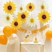 Kipas Lipat Kertas Motif Bunga Matahari Dekorasi Dinding Pesta Tema Bunga Kuning
