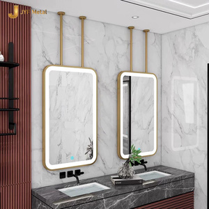 C420 Modern Large LED-Lit Rectangle <b>Silver</b> Makeup <b>Mirror</b> Stainless Steel <b>Mirror</b> Frame <b>Wall</b>-Mounted Bathroom and Hotel Decor - Product Image 1