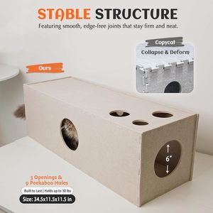 Casa para Gatos Ecológica de 2 Niveles, Túnel Resistente a Arañazos, Cueva de Fieltro, Diseño de Múltiples Entradas, Apartamentos para Espacios Pequeños, Múltiples Gatos - Product Image 4
