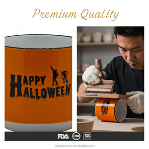 Tazze da Caffè in Ceramica Arancione con Logo Personalizzato, Tema <span class=keywords><strong>Halloween</strong></span>, Tazza in Gres per Casa, Ufficio, Feste e Regali - Product Image 5