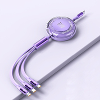Personalización OEM 3 en 1 Cable USB retráctil 120W Cable de datos de carga rápida Cable cargador de teléfono colorido de moda portátil