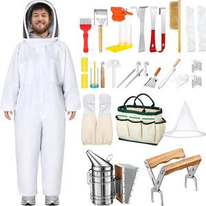 Nouveau kit <span class=keywords><strong>d</strong></span>'apiculture de la marque Pomelo, outils en acier et en bambou, fumoir à abeilles, gants, ouvre-cage à <span class=keywords><strong>reine</strong></span>, vêtements anti-abeilles - Product Image 1