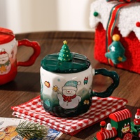 Mug en céramique de Noël mignon, tasse à café, design bonhomme de neige, Père Noël, sapin de Noël, rouge et vert, inspiré des fêtes, Chaozhou Guangdong