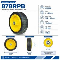 Roue pneumatique en caoutchouc de 8 pouces à crampons avec moyeu en plastique déporté pour chariot tout-terrain, tondeuse à gazon, chariot de jardin