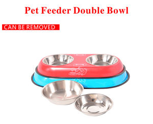 Mangkuk Ganda Anjing & Kucing Plastik & Baja Tahan Karat untuk Anjing dan Kucing Kecil/Sedang Perlengkapan Makan Hewan Peliharaan Produk Hewan Peliharaan - Product Image 3