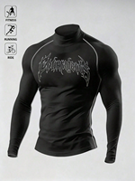 Herenslimfit high-neck geometrisch sportief casual atletisch T-shirt, zacht, huidvriendelijk, ademend, sneldrogend, geschikt voor gym, hardlopen en buitenactiviteiten