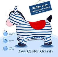 Cheval rebondissant bleu zèbre en peluche pour tout-petits-Jouet gonflable de trémie de cheval rebondissant, tour sur l'animal de rebond