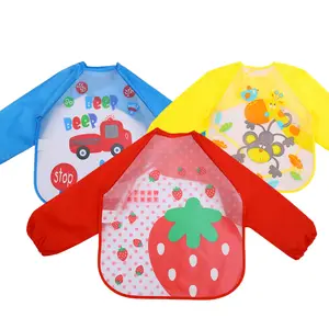 Weaning Smock Bib Long Sleeves Full Cover Wearable Printed Baby Bibs Shirt Apron Waterproof Baby Bibs