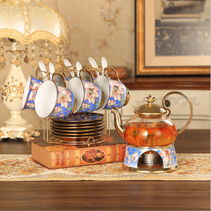 European Style Simple Flower and Fruit Tea Set Candle Heating Glass Ceramic Boiled Fruit Flower Tea Set Afternoon Tea Set - Product Image 4