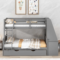 Lit superposé double gris avec lit gigogne et bureau intégré Lit à deux couches pour enfants/enfants/étudiants avec lit gigogne